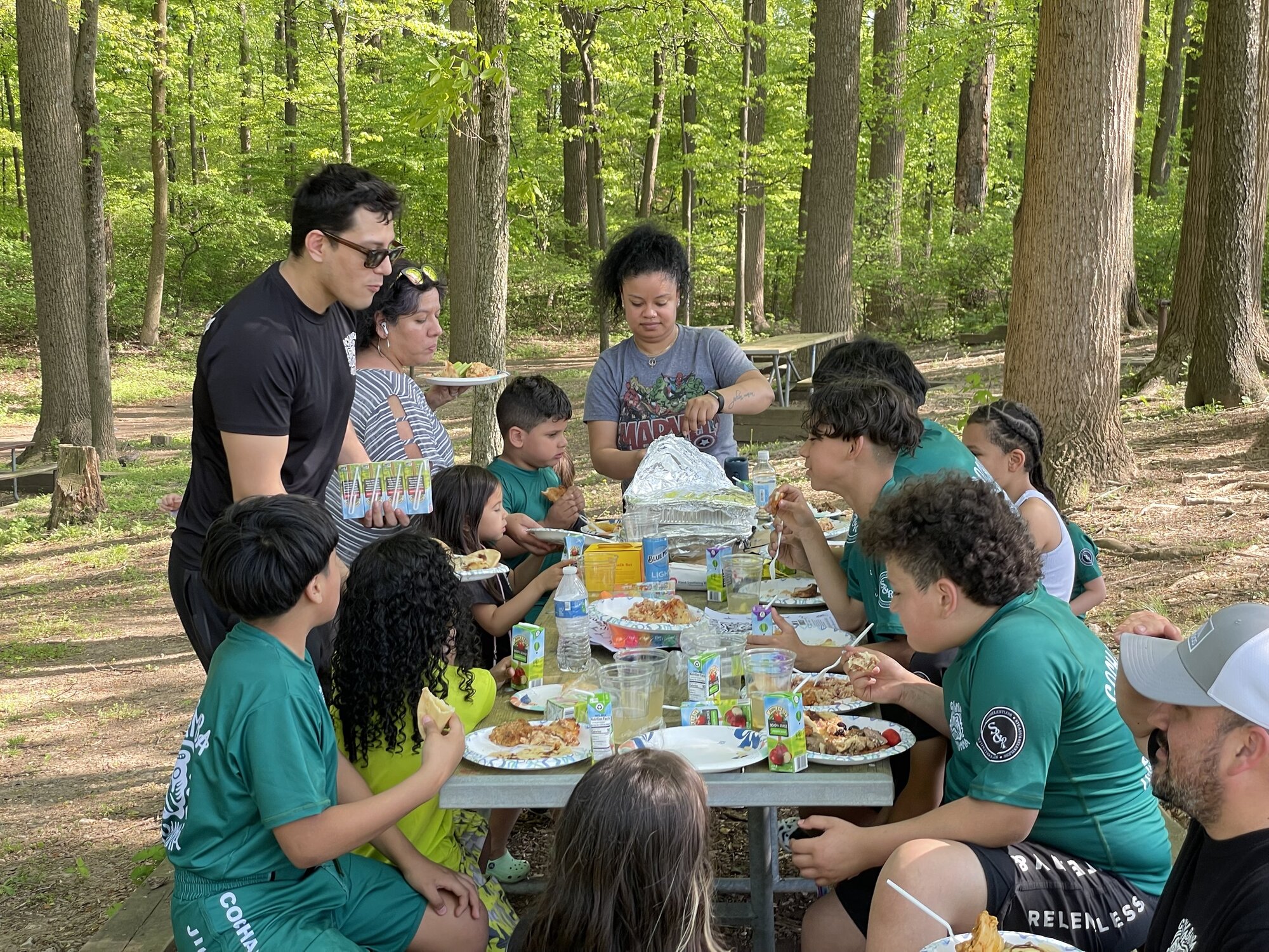 Team picnic in the woods