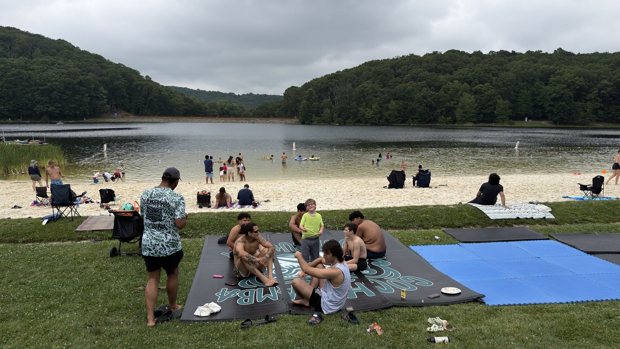 The team mat at the lake